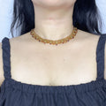 Handmade Gold & Brown Multi-Layer Wave Lace Beaded Choker Necklace | Brown Bead Drop Fringe Vintage Luxe Collar