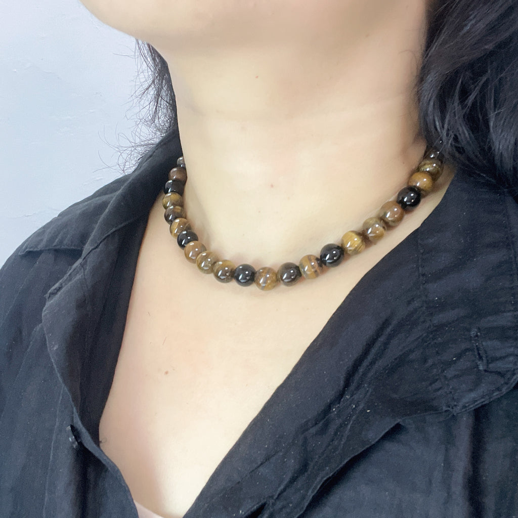Handmade Tiger Eye Stone Beaded Necklace | Natural Gemstone Choker