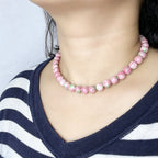 Handmade Pink Floral Ceramic Bead Choker Necklace | Cottagecore Enamel Jewelry