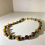 Handmade Graduated Tiger Eye Bead Choker Necklace | Natural Stone Gold Spacer