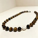 Handmade Tiger Eye Baroque Pearl Statement Necklace | Natural Stone Jewelry