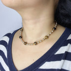Handmade Tiger Eye & Gold Bead Choker Necklace | Natural Stone Alternating Design