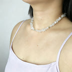 Handmade Clear Quartz Crystal Chip Stone Choker Necklace | Raw Natural Stone Light Blue Gold Accent