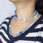 Handmade Crystal Chip & Blue Agate Bead Long Necklace | Wrap Choker Style