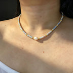 Handmade Grey & Blush Heishi Disc Choker Necklace | Baroque Freshwater Pearl Center Gold Spacer Minimal