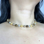 Handmade Gold Silver & Bronze Mixed Metallic Pearl Choker Necklace | Multi-Tone Luxe Beaded Collar