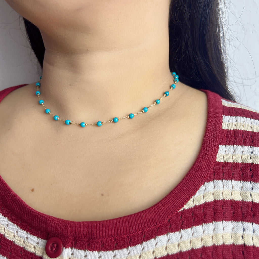 Handmade Turquoise Bead Gold Chain Choker Necklace | Minimalist Boho Jewelry