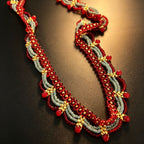 Handmade Red Silver & Gold Double Scallop Beaded Choker Necklace | Luxe Wide Collar Statement