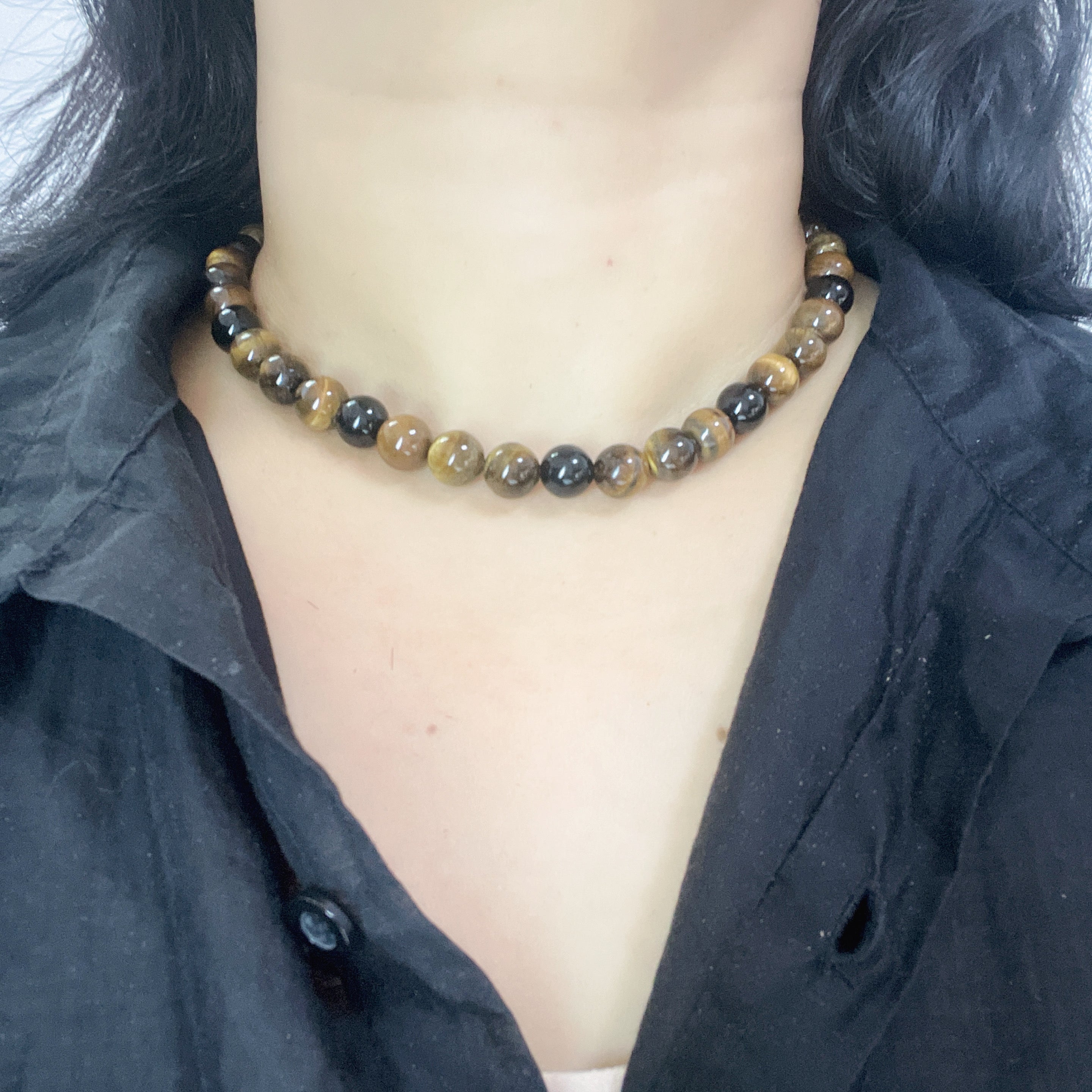 Handmade Tiger Eye Stone Beaded Necklace | Natural Gemstone Choker