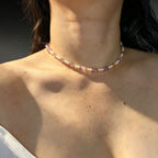 Handmade Amethyst Tumbled Stone & Pearl Choker Necklace | Gold Spacer Natural Stone Jewelry