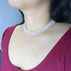 Handmade White & Blush Pink Lace Scallop Beaded Choker Necklace | Bridal Seed Bead Collar