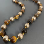 Handmade Tiger Eye Stone & Freshwater Pearl Choker Necklace | Gold Spacer Natural Gemstone Luxe Collar