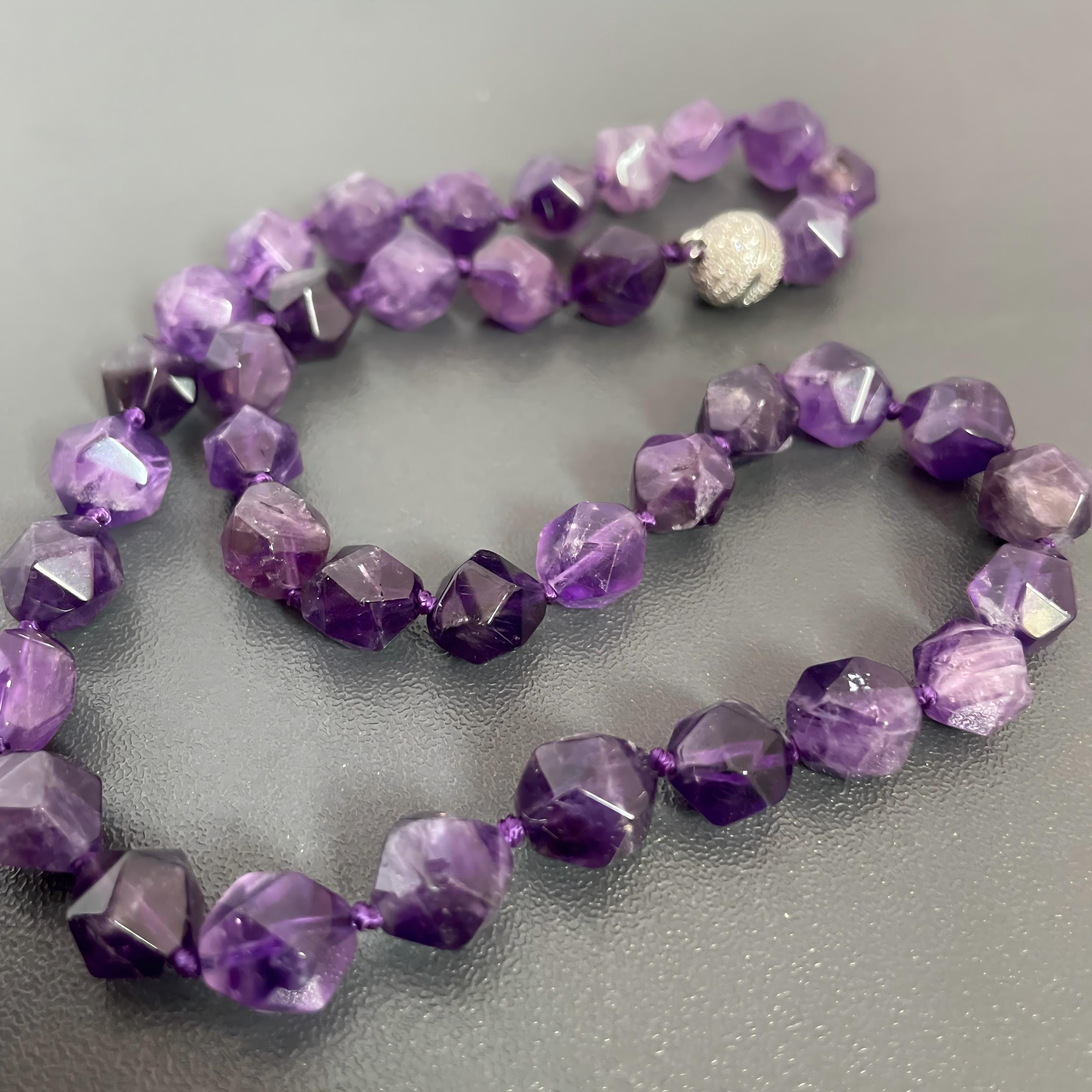 Handmade Deep Purple Amethyst Star-Cut Beaded Choker Necklace | Natural Gemstone Faceted Crystal Collar
