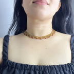 Handmade Gold & Brown Multi-Layer Wave Lace Beaded Choker Necklace | Brown Bead Drop Fringe Vintage Luxe Collar