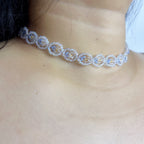 Handmade White Silver Floral Circle Beaded Choker Necklace | Lace Daisy Chain Bridal Collar