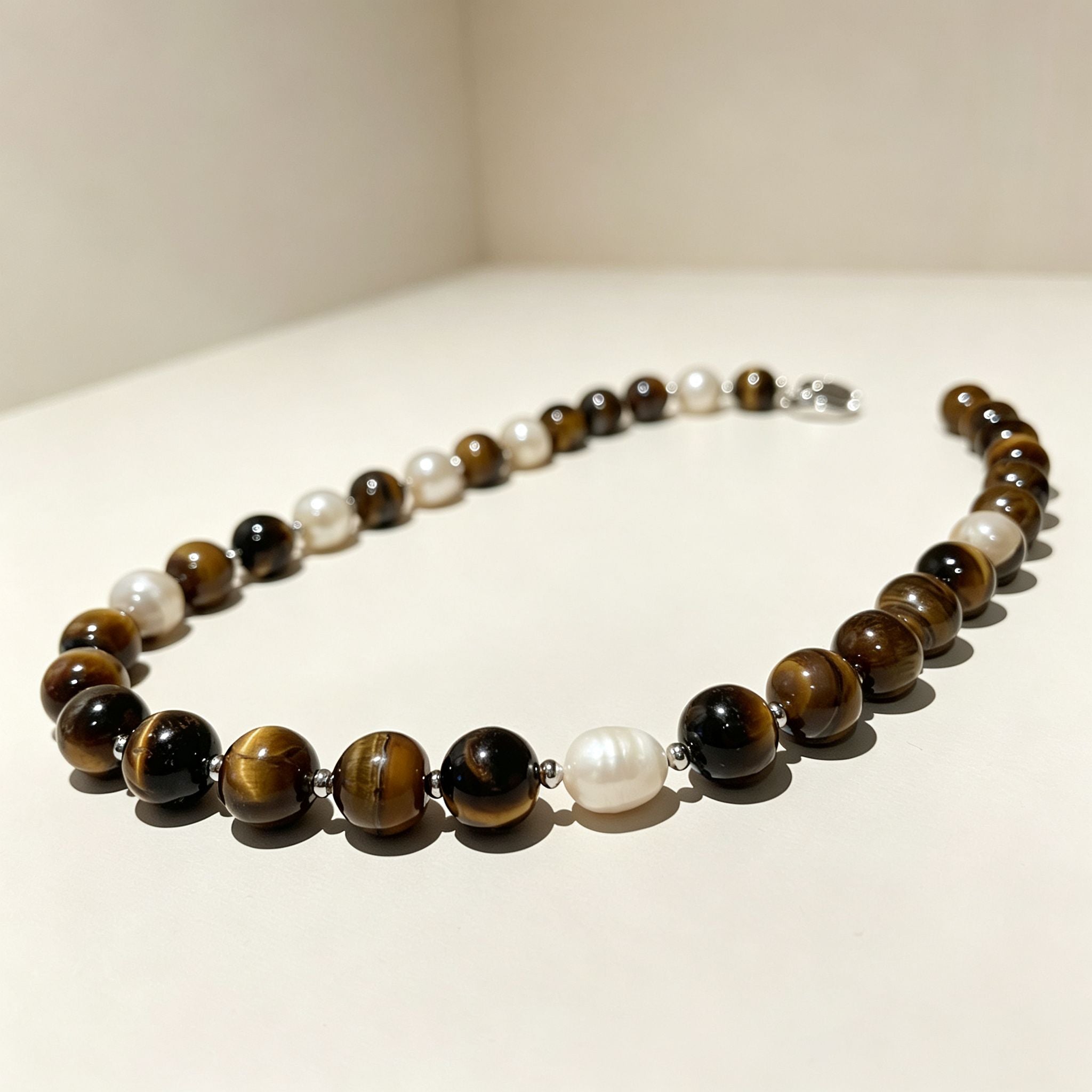 Handmade Tiger Eye Baroque Pearl Statement Necklace | Natural Stone Jewelry