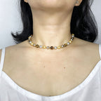 Handmade Gold Silver & Bronze Mixed Metallic Pearl Choker Necklace | Multi-Tone Luxe Beaded Collar