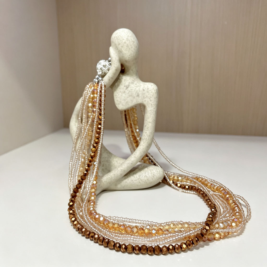 Handmade Multi-Strand Gold Crystal Twisted Choker Necklace | Champagne Layered Statement Collar