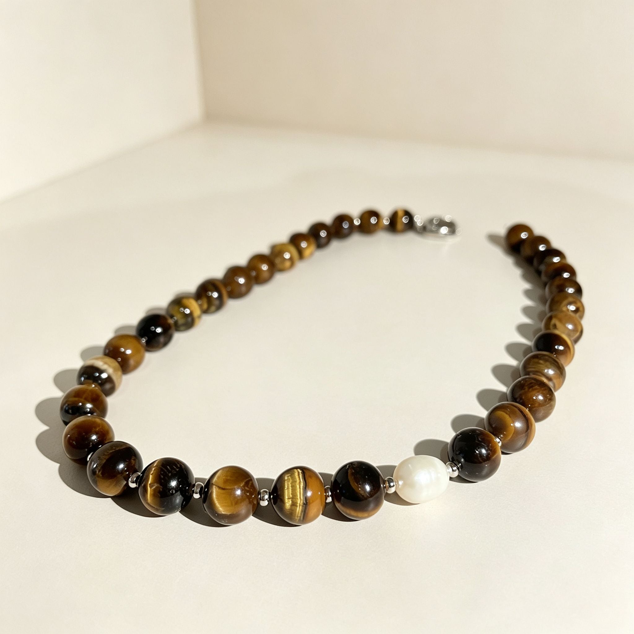 Handmade Tiger Eye Baroque Pearl Statement Necklace | Natural Stone Jewelry