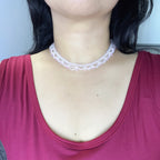 Handmade White & Blush Pink Lace Scallop Beaded Choker Necklace | Bridal Seed Bead Collar