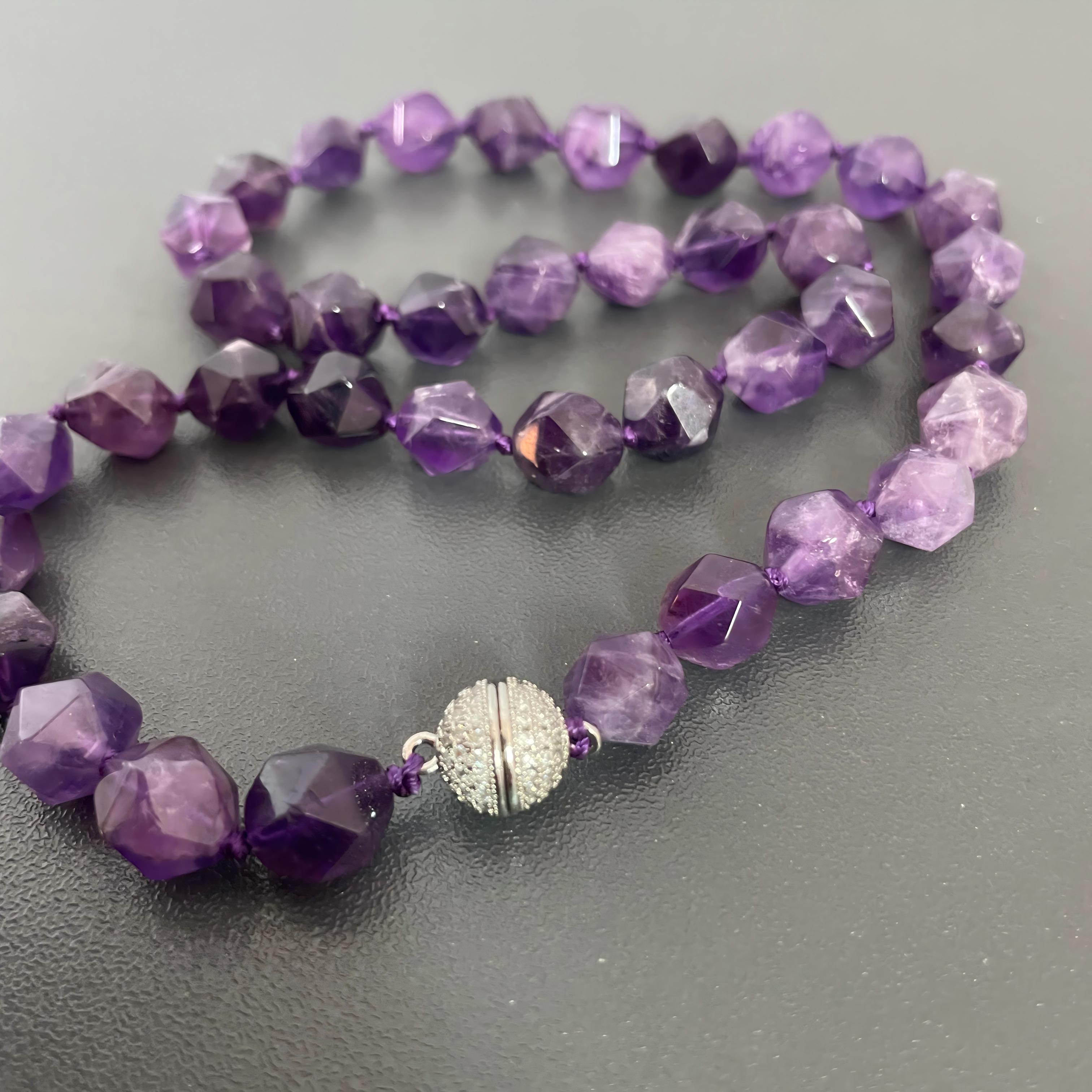 Handmade Deep Purple Amethyst Star-Cut Beaded Choker Necklace | Natural Gemstone Faceted Crystal Collar