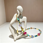 Handmade Multicolor Natural Stone Beaded Necklace | Agate Jasper Faceted Gem Gold Spacer Boho