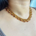 Handmade Gold & Brown Multi-Layer Wave Lace Beaded Choker Necklace | Brown Bead Drop Fringe Vintage Luxe Collar