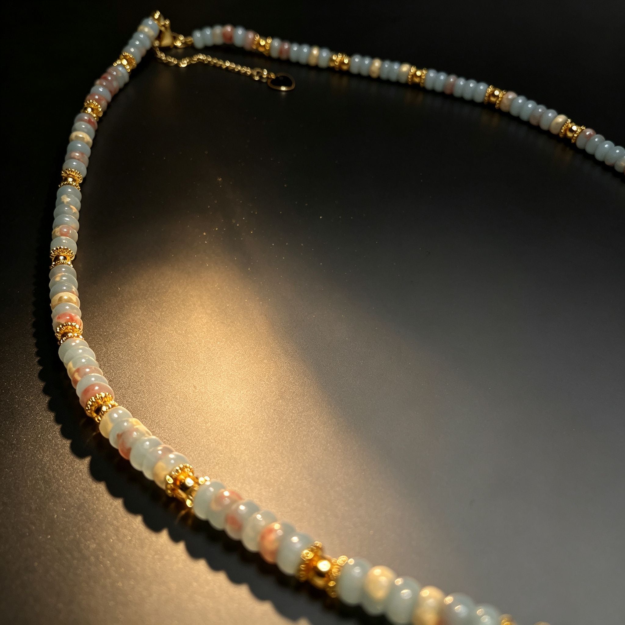 Handmade Grey & Blush Heishi Disc Choker Necklace | Baroque Freshwater Pearl Center Gold Spacer Minimal