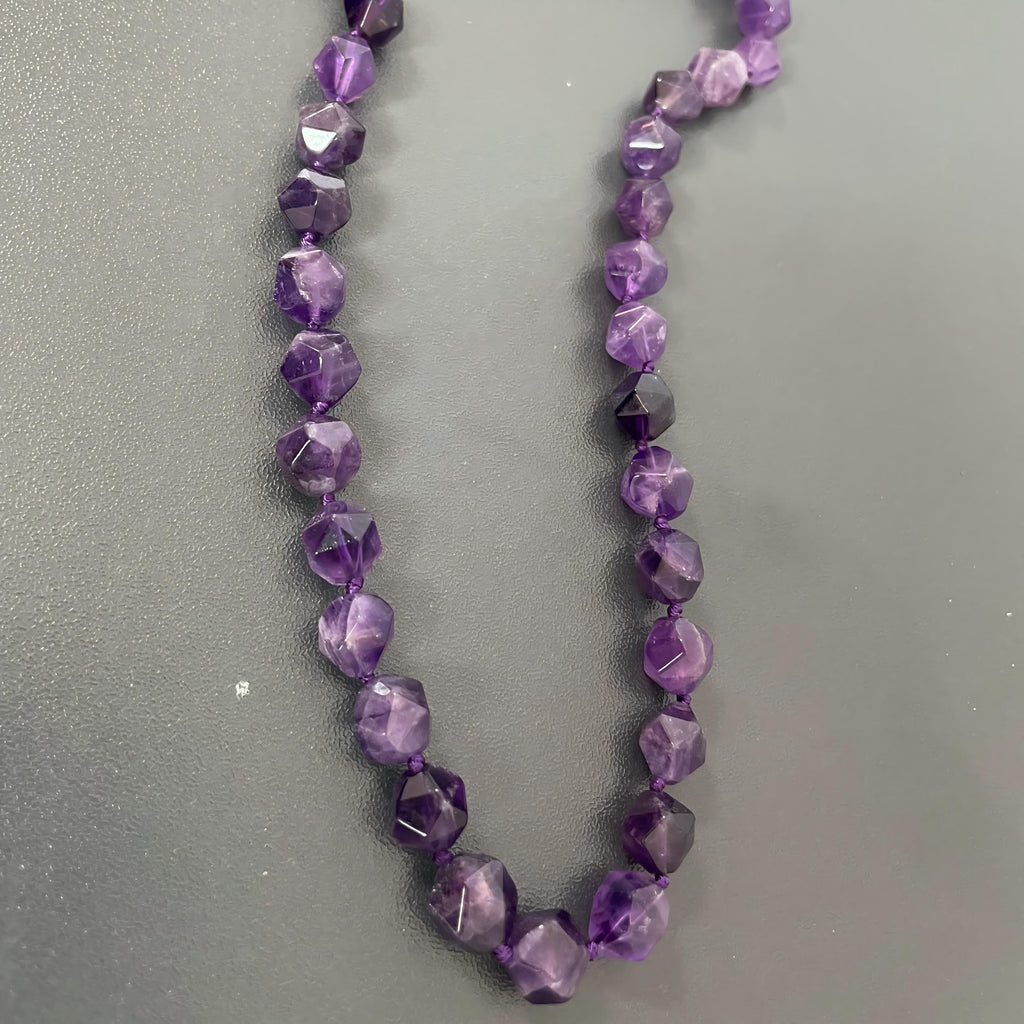 Handmade Deep Purple Amethyst Star-Cut Beaded Choker Necklace | Natural Gemstone Faceted Crystal Collar