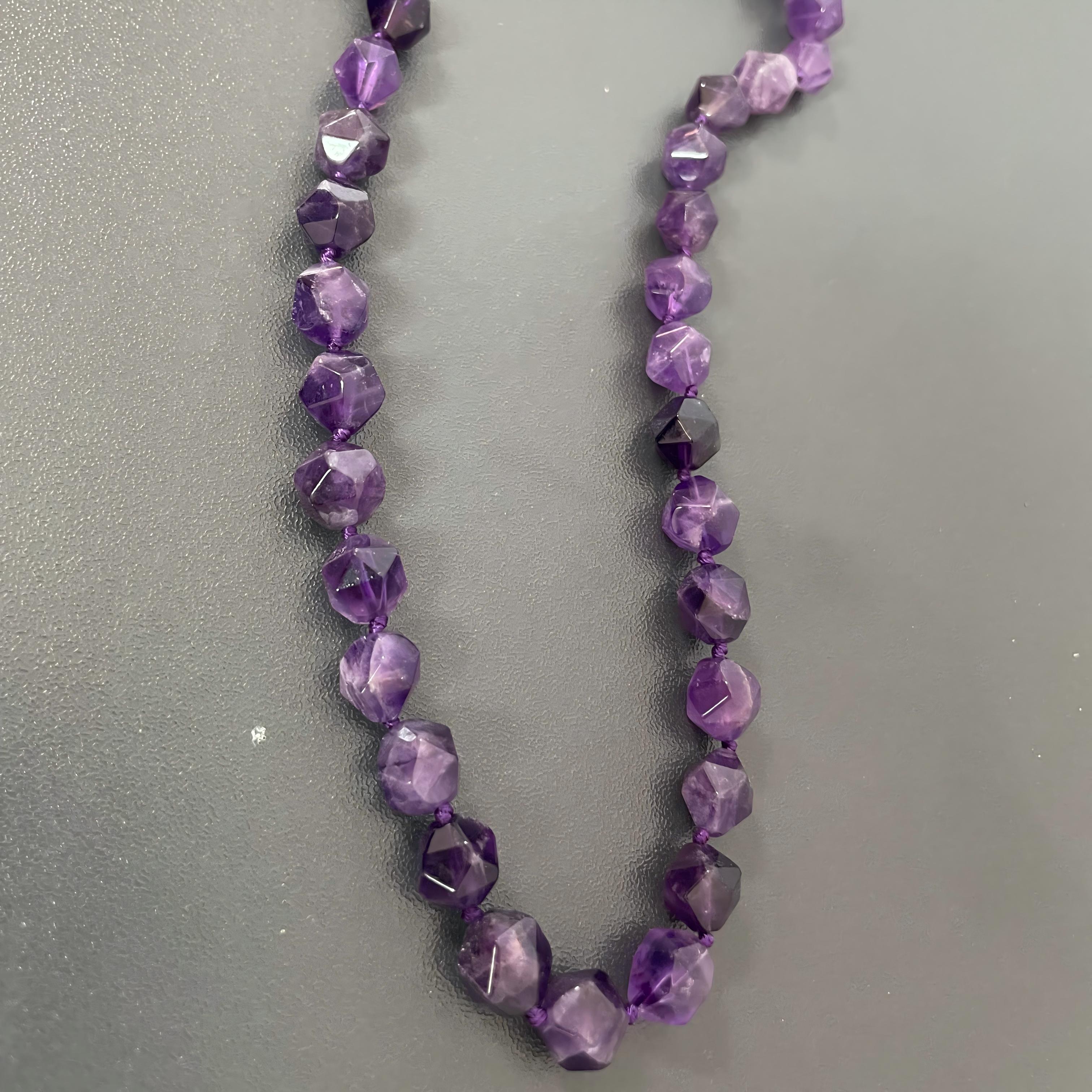 Handmade Deep Purple Amethyst Star-Cut Beaded Choker Necklace | Natural Gemstone Faceted Crystal Collar