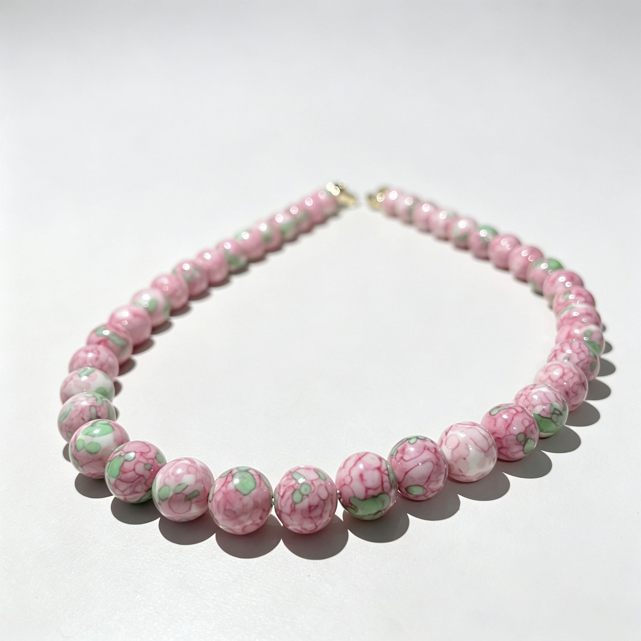 Handmade Pink Floral Ceramic Bead Choker Necklace | Cottagecore Enamel Jewelry