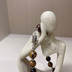 Handmade Tiger Eye Choker Necklace with Baroque Pearl Focal | Silver Spacer Natural Stone