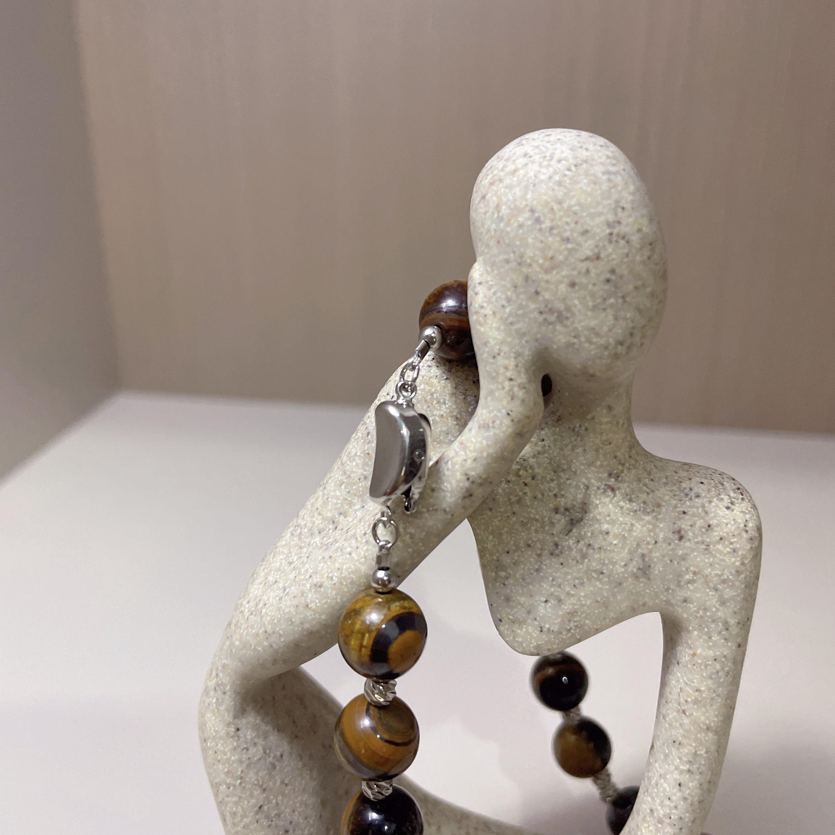 Handmade Tiger Eye Choker Necklace with Baroque Pearl Focal | Silver Spacer Natural Stone
