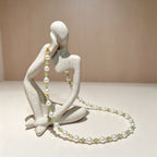 Handmade Pearl & Sage Green Seed Bead Choker Necklace | Gold Spacer Elegant Jewelry