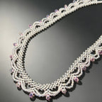 Handmade White & Blush Pink Lace Scallop Beaded Choker Necklace | Bridal Seed Bead Collar