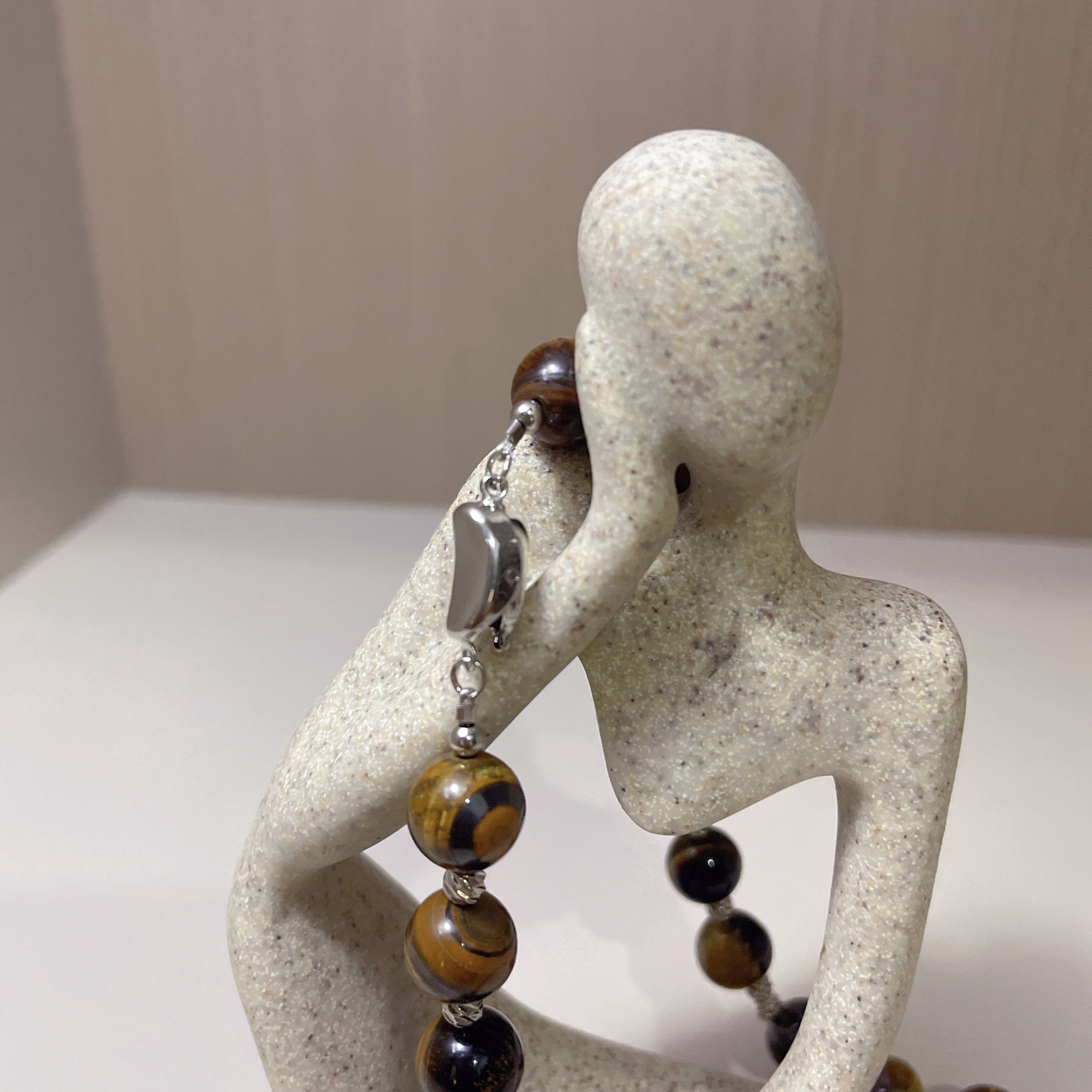 Handmade Tiger Eye Choker Necklace with Baroque Pearl Focal | Silver Spacer Natural Stone