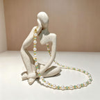 Handmade Pearl & Sage Green Seed Bead Choker Necklace | Gold Spacer Elegant Jewelry