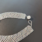 Handmade White Transparent Diamond Mesh Beaded Choker Necklace | Heart Pearl Drop Y2K Minimalist Collar
