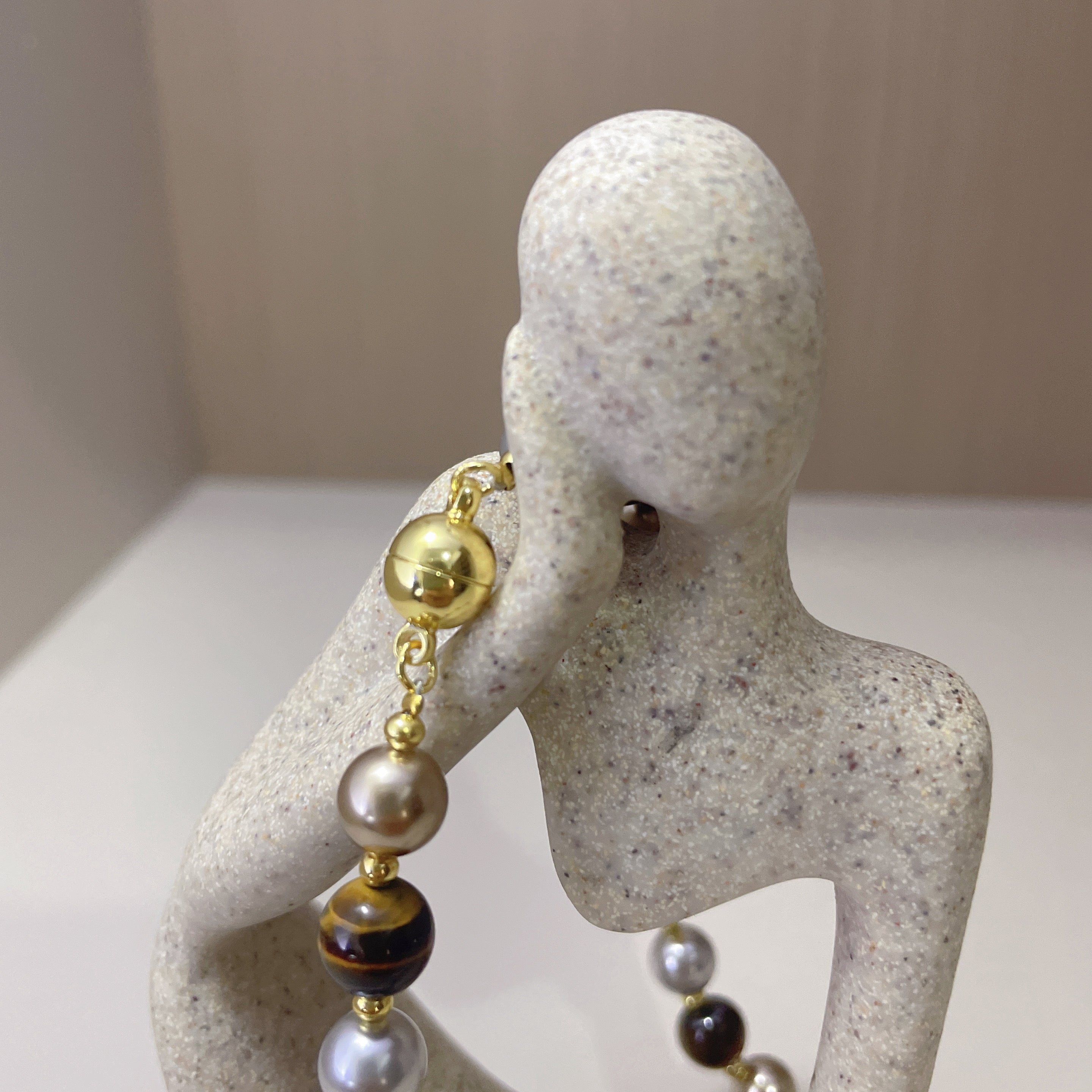 Handmade Gold Silver & Bronze Mixed Metallic Pearl Choker Necklace | Multi-Tone Luxe Beaded Collar