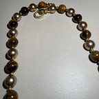 Handmade Tiger Eye Stone & Freshwater Pearl Choker Necklace | Gold Spacer Natural Gemstone Luxe Collar