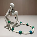 Handmade White Shell Heishi & Green Agate Choker Necklace | Blue Bead Tropical Beach Boho Collar
