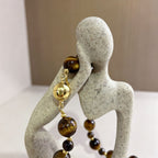 Handmade Graduated Tiger Eye Bead Choker Necklace | Natural Stone Gold Spacer