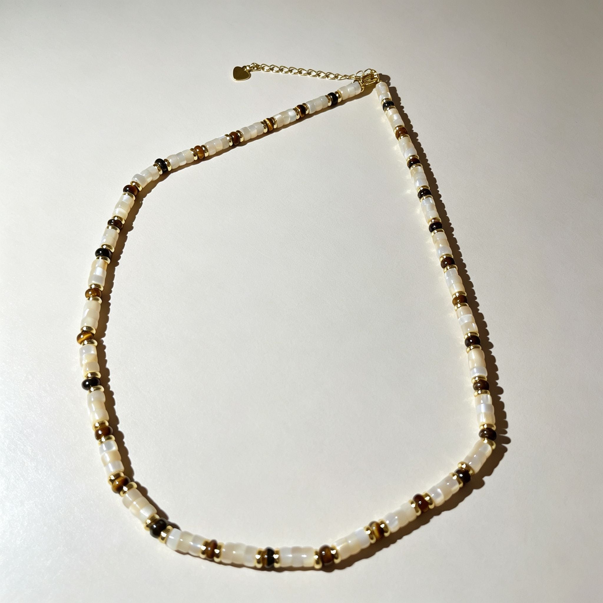 Handmade Cream Seed Bead & Gold Metal Bead Choker Necklace | Minimalist Everyday Jewelry