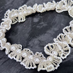 Handmade White & Silver 3D Flower Garland Choker Necklace | Pearl Center Bridal Wedding Statement Collar