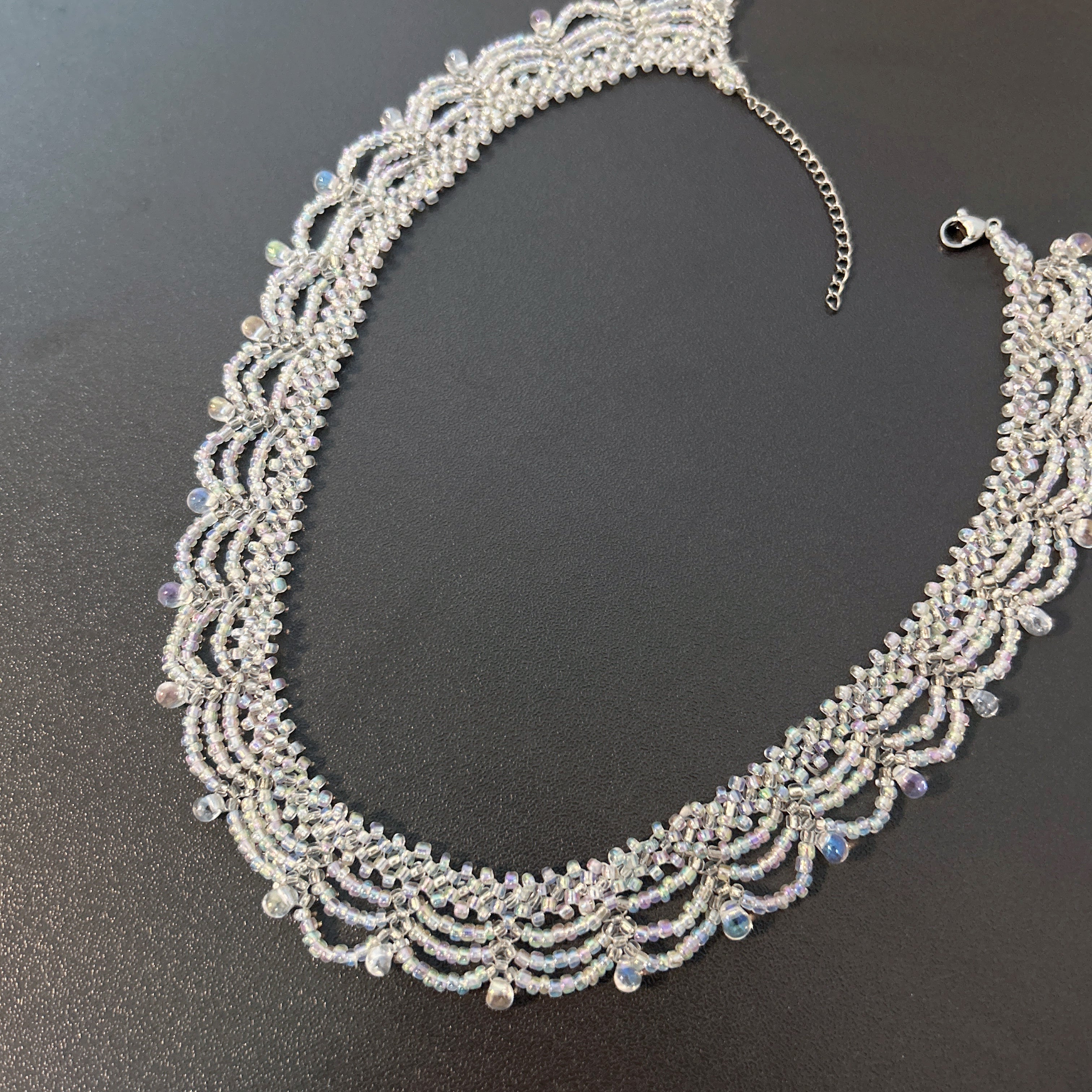 Handmade All White Multi-Layer Scallop Wave Lace Beaded Choker Necklace | Bridal Wedding Fairycore Collar
