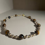 Handmade Tiger Eye & Gold Bead Choker Necklace | Natural Stone Alternating Design