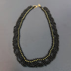 Handmade Black & Olive Green Multi-Strand Drape Wave Beaded Choker Necklace | Gothic Vintage Luxe Statement Collar