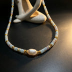 Handmade Grey & Blush Heishi Disc Choker Necklace | Baroque Freshwater Pearl Center Gold Spacer Minimal