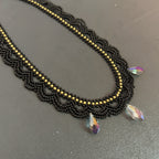 Handmade Black Multi-Layer Wave Lace Beaded Choker Necklace | AB Crystal Teardrop Drop Gothic Fairycore Collar