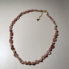 Handmade Strawberry Quartz Mixed Shape Bead Choker Necklace | Pink Natural Stone Gold Spacer